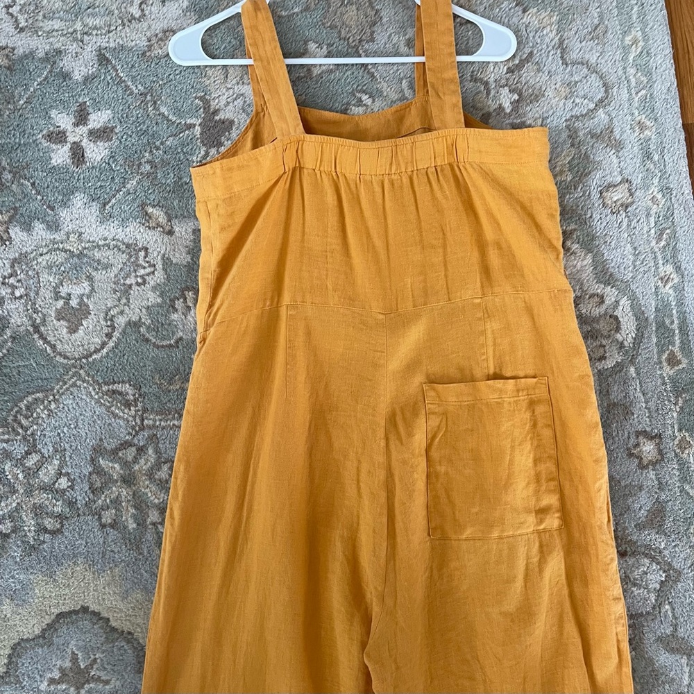 Everlane Square Neck Summer 100% Linen Crop Jumpsuit size 2 in Marigold yellow - Picture 7 of 8